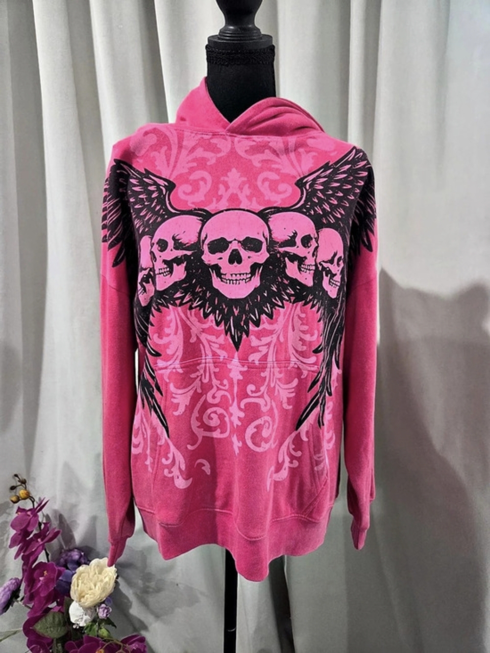 Midnight Halo Pink Skull Graphic Hoodie NWT